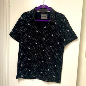 Express Men’s Black Polo with flower and dot print. Size Large